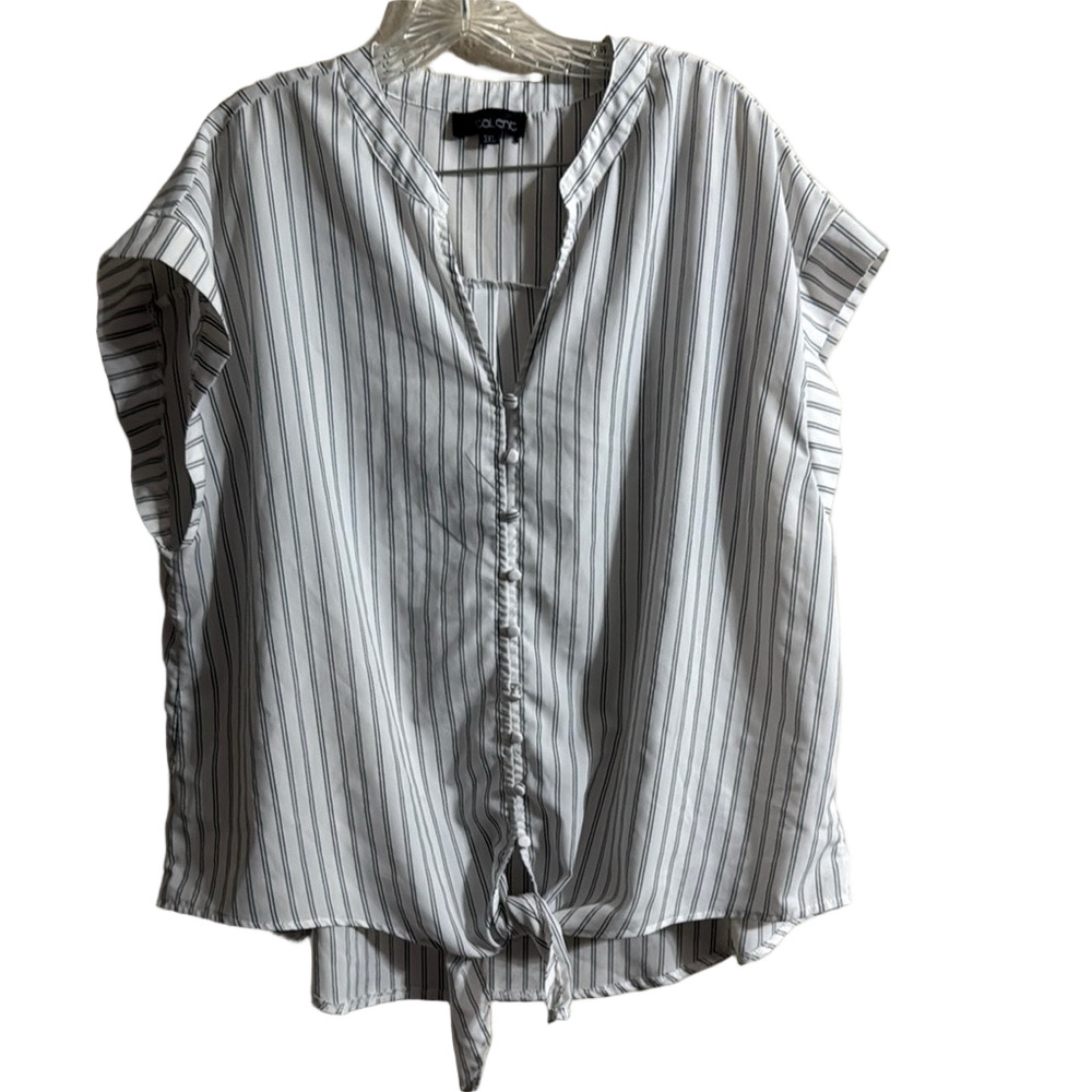 Blue and White Tie Front Button Down Shirt